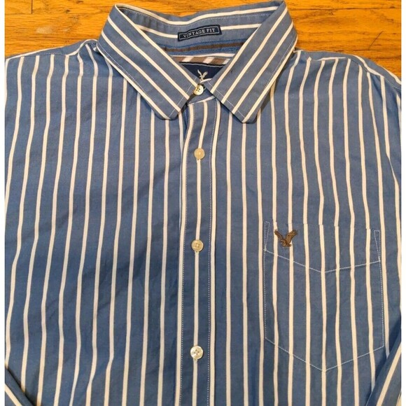 American Eagle Shirt Men's XXL Blue White Blue Stripes Vintage Fit Long Sleeved - Picture 2 of 9